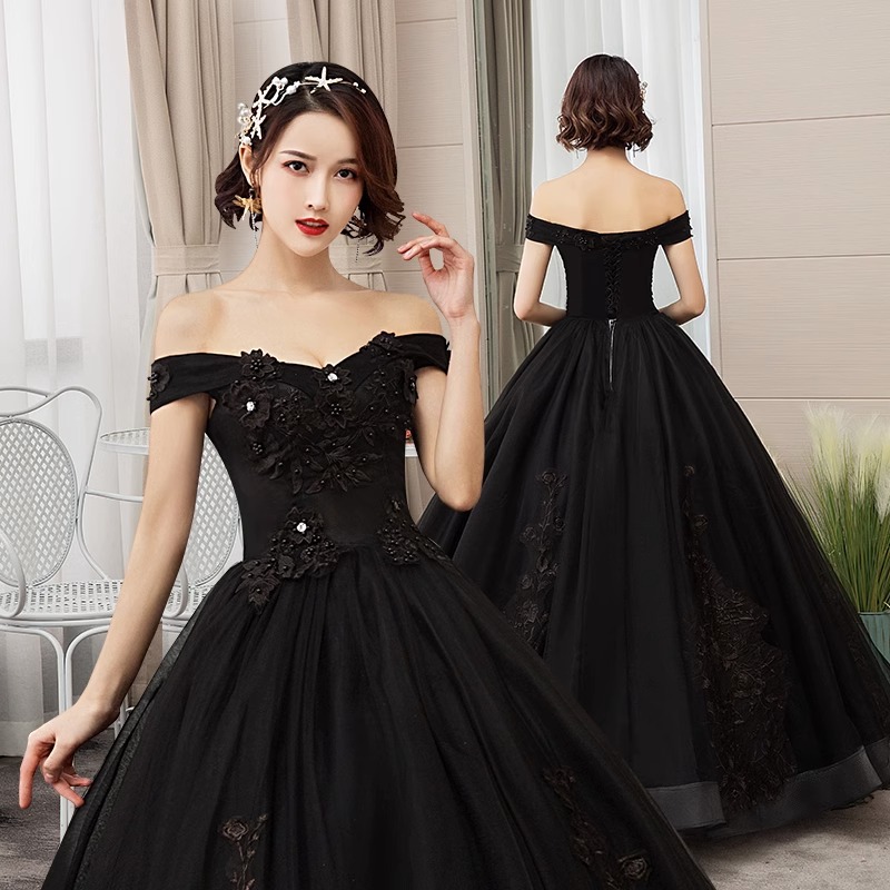 Photography Solo - New bridal dress black off-shoulder evening